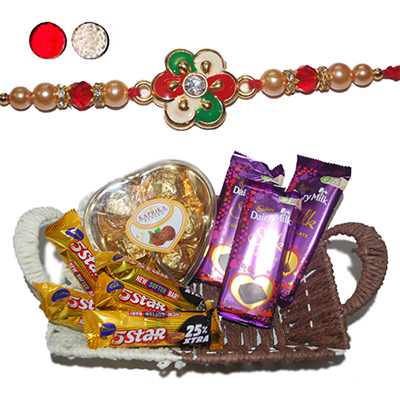 "Rakhi - ZR-5390 A (Single Rakhi), Choco Thali - Code RC03 - Click here to View more details about this Product